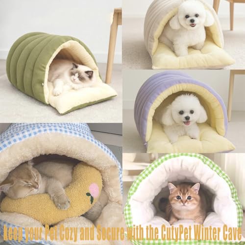 Winter Cave, Cozy Monster Cat Bed with Removable Washable Cushion, Soft Warm Plush Enclosed Tent Bed Cat House with Non-Slip Bottom for Cat and Dog (Brown Plaid, L) - color: Brown Plaid, size: L