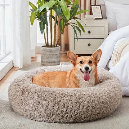 WESTERN HOME WH Calming Dog & Cat Bed, Anti-Anxiety Donut Cuddler Warming Cozy Soft Round Bed, Fluffy Faux Fur Plush Cushion Bed for Small Medium Dogs and Cats (20"/24"/27"/30") - color: Brown, size: 30.0"l x 30.0"w x 8.0"th
