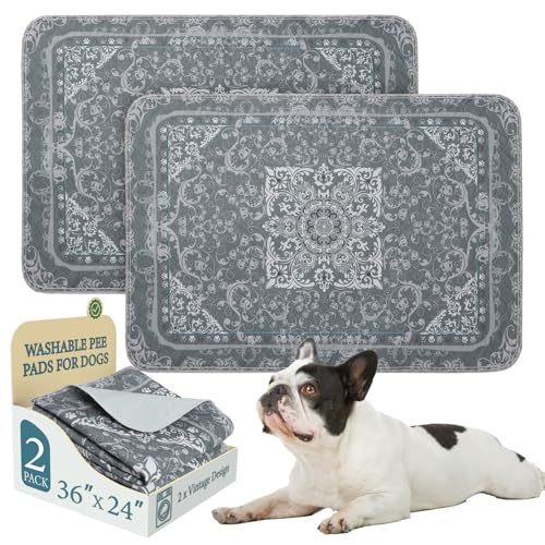 Washable Pee Pads for Dogs, 2 Pack Reusable Puppy Pads Waterproof, Absorbent and Leakproof Dog Pee Pads, Non Slip Puppy Training Pads, Pet Mat for Floor, Crate, Couch, Whelping,Grey, 24"x36" - size: 24"x36"(Pack of 2)
