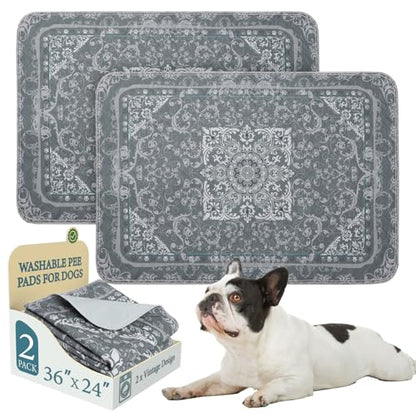 Washable Pee Pads for Dogs, 2 Pack Reusable Puppy Pads Waterproof, Absorbent and Leakproof Dog Pee Pads, Non Slip Puppy Training Pads, Pet Mat for Floor, Crate, Couch, Whelping,Grey, 24"x36" - size: 24"x36"(Pack of 2)