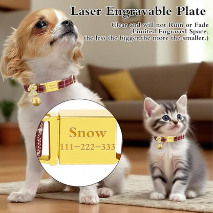 Personalized Breakaway Cat Collars - Magnetic Buckle, Bell - Safety Quick Release, Customized for Girls & Boys Cats- (Checkered-Red) - color: Checkered-Red