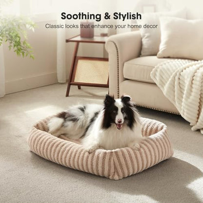 MIXJOY Dog Bed Medium Size Dog, Washable Medium Dogs Bed with Removable Cover, Soft Rectangle Doggy Ded Fluffy Plush Faux Fur Pet Bed with Anti-Slip Bottom, 30"x24"x8", Beige - color: Beige, size: M(30"Lx24"Wx8"Th)