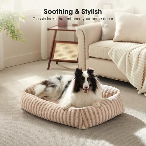 MIXJOY Dog Beds Large Sized Dogs, Washable Dog Bed with Removable Cover, Soft Rectangle Dogs Ded Fluffy Plush Faux Fur Pet Bed with Anti-Slip Bottom, 36"x27"x8", Beige - color: Beige, size: L(36"Lx27"Wx8"Th)