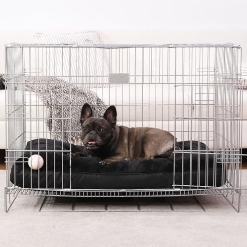 Dog Crate Bed Waterproof Deluxe Plush Dog Beds with Removable Washable Cover Anti-Slip Bottom Pet Sleeping Mattress for Large, Medium, Jumbo, Small Dogs, 23 x 17 inch, Black - color: Black, size: 23.0"L x 17.0"W x 3.0"Th