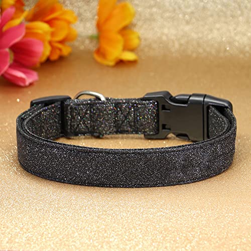 TDTOK Glittering Basic Dog Collar, Comfy & Durable Bling Dog Collar for Small Medium Large Dogs with Eco-Friendly Plastic Buckle, Adjustable Stylish Nylon Dog Collars, Fit Necks: 9.8-22.4’’ - color: Black, size: S