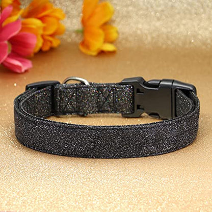 TDTOK Glittering Basic Dog Collar, Comfy & Durable Bling Dog Collar for Small Medium Large Dogs with Eco-Friendly Plastic Buckle, Adjustable Stylish Nylon Dog Collars, Fit Necks: 9.8-22.4’’ - color: Black, size: S