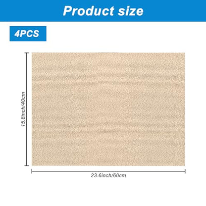 4 Pack Cat Scratch Mats 24”x16”, Self-Adhesive Trimmable Cat Scratching Post Carpet Cat Floor Scratching Pad Rug Cat Tree Replacement Parts Mat Cat Scratcher for Step Couch Furniture Protector(Beige)