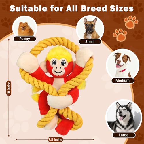 Squeaky Dog Toys: Large Dog Chew Toy- Interactive Tough Tug of War Toy with Rope for Small/Meduim/Large Breeds - Puppy Toy for Teething Training - color: Bright Red
