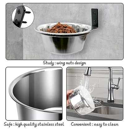 Hamiledyi 2 Pack Wall Mounted Elevated Dog Bowls - Adjustable Height Stainless Steel Raised Food & Water Bowls with Collapsible Stand for Medium & Large Dogs & Cats (M)