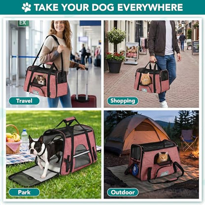 PetAmi Airline Approved Pet Carrier for Cats & Small Dogs, Soft Sided TSA Travel Carrier Bag with Sherpa Bed, Breathable Mesh Ventilation, Collapsible Bowl, Up to 18 lbs, Small Heather White Red - color: Light Red, size: Small - 17"L x 10.2"W x 11.2"H