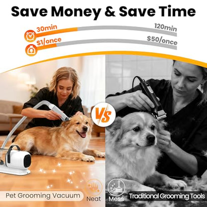 FIXR Dog Grooming Vacuum, All-in-One Pet Grooming Kit with Hair Clipper & Shedding Brush, Low Noise 12,000Pa Dog Hair Remover Vacuum, Pet Groomer Set with Cleaning Brushes, PG01