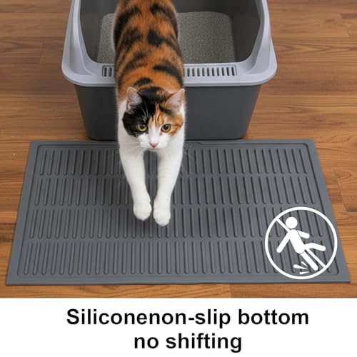 Silicone Cat Litter Mat with Deep Grooves - Waterproof & Easy-Rinse Design Traps Litter to Keep Floors Clean and Save You Cleaning Time - color: Grey, size: Small 24x15 Inch
