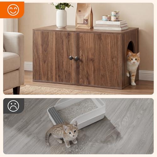 HOOBRO Cat Litter Box Enclosure, Hidden Litter Box Furniture with Side Entry, Litter Box Cabinet, Indoor Cat House, End Side Table, 31.5"L x 17.7"W x 16.3"H, for Living Room, Bathroom, Walnut WL40MW01 - color: Walnut