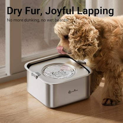 DownyPaws No Spill Water Bowl for Dogs,101oz/3L Stainless Steel Slobber Stopper, No Drip Slow Drinking Dog Water Bowl, No Mess Dog Water Dispenser Spill Proof, Dishwasher Safe, Silver - color: Silver New