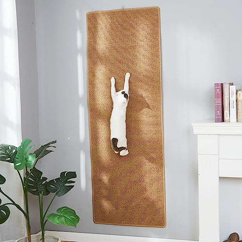 SHENGOCASE 67"x 23.6" Thickened Cat Wall Climbing Carpet, Cat Wall Furniture Scratcher, Scratching Post, Couch Sofa Protector (Camel) - color: Camel