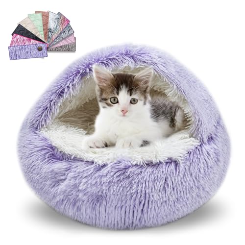 FORMYCATIE Cat Beds for Indoor Cats,Cat Cave for Puppy and Kitty,Calming Small Dog Bed for Small Dogs with Cover Cave,Cozy Warming Fluffy Washable Anti-Slip Pet Sleeping Bag(24 * 24inch,Purple) - color: Purple, size: 24*24inch