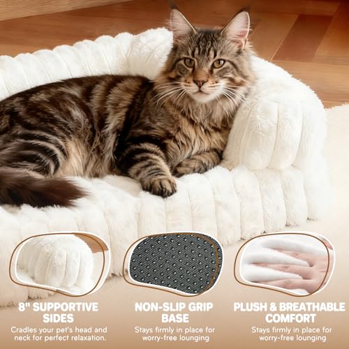 Cat Bed, Cat Beds for Indoor Cats, Winter Self Warming Pet Sofa Bed, Washable Medium Pet Bed for Puppy and Small to Large Kitten with Anti-Slip Bottom, Fits Up to 65lbs Pets - size: 24*18*10 inches