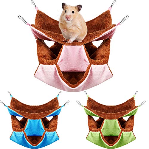Weewooday 3 Pcs Rat Hammock 3 Tier Pet Guinea Pig Hammock for Cage Hanging Bed Cage Accessories for Small Animals Hamster Parrot Sugar Glider Ferrets Chinchilla Playing Sleeping(Pink,Blue,Green)