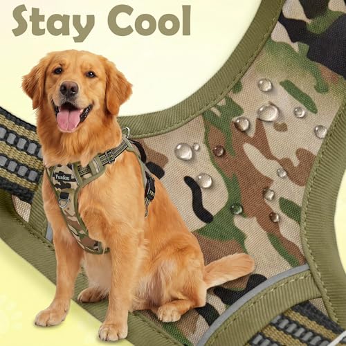 Funfox Dog Harness No Pull, Adjustable Pet Vest Harness, Super Soft Material with Vertical Handle Easy Control, Reflective Night Walking, 2 Leash Clips for Medium Sized Dogs, Camo Green, M - color: Camo Green, size: Medium