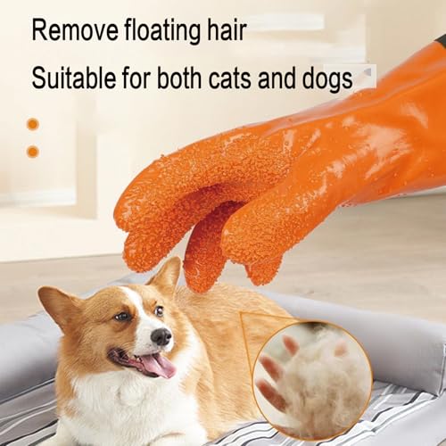 YOFANG 27.2" Pet Grooming Bathing Gloves,Extra Long Waterproof Rubber Washing Gloves for Dogs & Cats,Anti-Bite Anti-Scratch Hair Removal Cat Bath Gloves with 3000+ Massage Particles,Orange/Green - color: Orange and Green