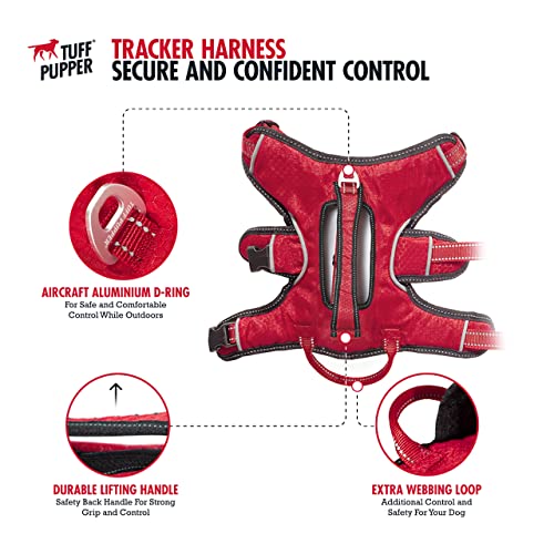 Tuff Pupper Escape Proof No Escape Dog Harness | 5 Point Adjustable Fit Harness for Dogs | Padded Dog Harnesses | Handle Dog Lift Harnesses - color: March Red, size: Medium