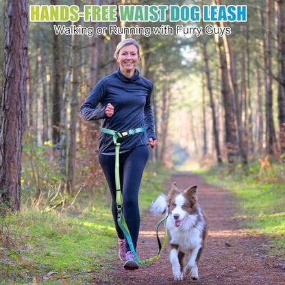Heavy Duty Hands Free Dog Leash, 5-7 FT Reflective Adjustable Waist Dog Leash Belt with Padded Handles, Shock Absorbing Bungee and Car Seat Belt for Large Medium Dogs (Yellow Blue, XL) - color: Yellow Blue