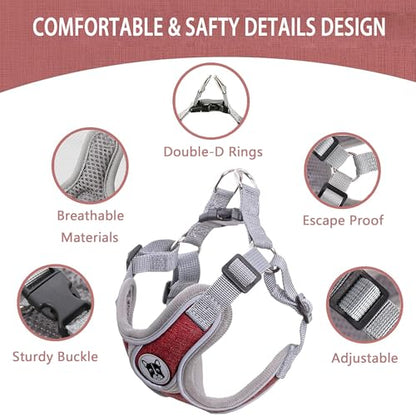 Large Dog Harness and Leash Set,No Pull Adjustable Step in Soft Mesh Vest Harness,Easy Walk Reflective Pet Harness with Padded Handle for Walking Training Small Medium Large Dogs and Cats (Red, L) - color: Red, size: L