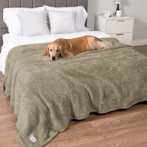 PetAmi Fluffy Waterproof Dog Blanket for Bed Large Dogs, Soft Warm Pet Sherpa Throw Pee Proof Couch Cover, Reversible Cat Blanket Sofa Crate Kennel Protector, Washable Mat Queen (Taupe Camel, 90x90) - color: Taupe, size: Queen (90x90)