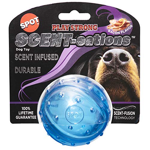 SPOT Play Strong Scent-sations Ball - Scent-Infused, Strong, Durable TPR Rubber, Heavy Duty Dog Toys for Aggressive Chewers up to 45lbs, Perfect for Puppies & Medium Breeds, 3.25in, Bacon Flavored - size: 3.25 in