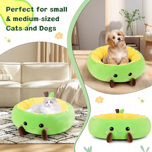 Avocado Heated Cat Bed - Cute Round Dog Bed for Winter, Warming Pet Bed for Indoor Cats & Small Dogs, Washable Calming Nest with Heating Pad & Timer, Green Pet Heating Pad for Cats and Dogs