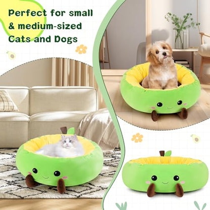 Avocado Heated Cat Bed - Cute Round Dog Bed for Winter, Warming Pet Bed for Indoor Cats & Small Dogs, Washable Calming Nest with Heating Pad & Timer, Green Pet Heating Pad for Cats and Dogs