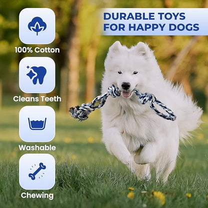 Dog Rope Toys, Heavy Duty Chew Toy for Large Dogs, 2-Pack Durable Tug of War Toys, 100% Cotton, Safe & Washable, Great for Teeth Cleaning, (Blue/White and Green/White/Green) - color: blue/white and green/white/green