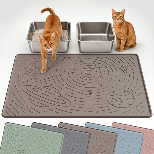 OHMO Cat Litter Mat Large Litter Box Mat, 31.5x23.6 Beige, Premium BPA-Free Silicone Rubber Kitty Litter Mat for Litter Box, High Edge Scatter Control Non-Slip Waterproof Litter Trapping Mat - color: Beige, size: 31.5"L x 23.6"W