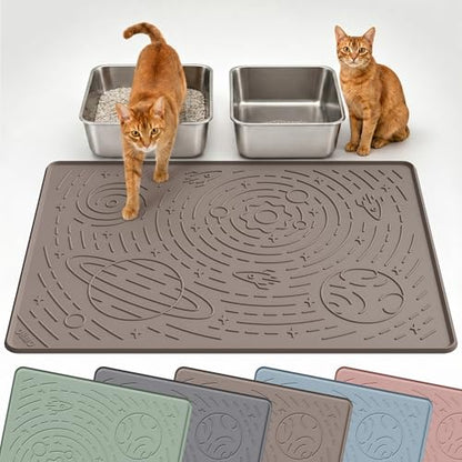 OHMO Cat Litter Mat Large Litter Box Mat, 31.5x23.6 Beige, Premium BPA-Free Silicone Rubber Kitty Litter Mat for Litter Box, High Edge Scatter Control Non-Slip Waterproof Litter Trapping Mat - color: Beige, size: 31.5"L x 23.6"W