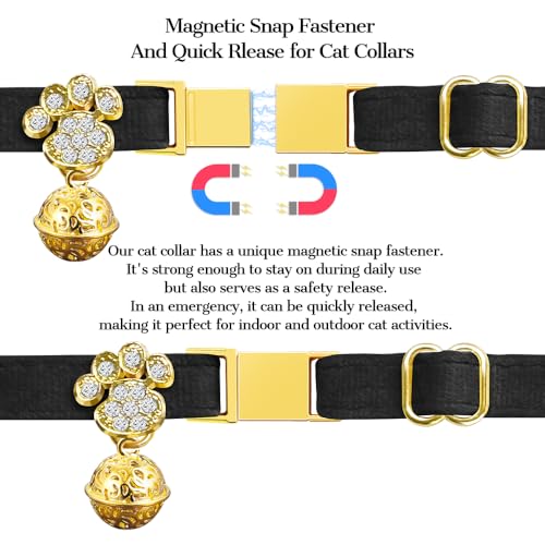 Personalized Breakaway Cat Collars - Magnetic Buckle, Bell - Safety Quick Release, Customized for Girls & Boys Cats- (Velvet-Black) - color: Velvet-Black