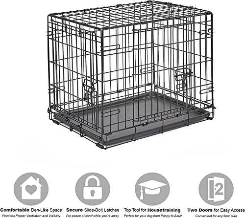 Midwest Homes for Pets 24-Inch New World Crate for Small Breeds, 12-20 lbs, Double Door Folding Dog Crate, Leak-Proof Tray & Secure Latches, Portable, Durable & Easy to Assemble - size: 24.8"L x 17.9"W x 19.5"H