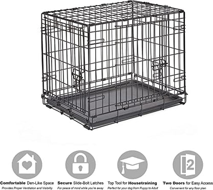 Midwest Homes for Pets 24-Inch New World Crate for Small Breeds, 12-20 lbs, Double Door Folding Dog Crate, Leak-Proof Tray & Secure Latches, Portable, Durable & Easy to Assemble - size: 24.8"L x 17.9"W x 19.5"H