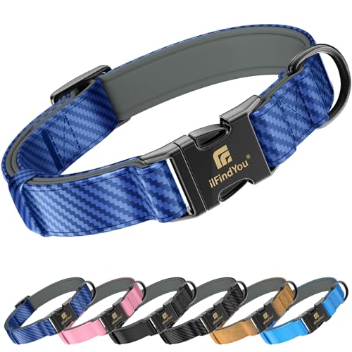 Dog Collar for Medium Dogs, Soft PU Leather with Neoprene Padding, Comfortable & Lightweight, Adjustable, Durable with Quick Release Buckle & Strong D-Ring, M Fit 12–20" Neck, Carbon Fiber Blue - color: Carbon Fiber Blue, size: M: Neck 12-20"