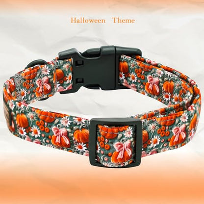 Elegant little tail Halloween Dog Collar, Pumpkin with Flower Print Fall Pet Collars Cotton Soft Sturdy Puppy Collars Holiday Female Adjustable Collar for X-Small Puppy - color: Fall-3D Pumpkin, size: X-Small (Pack of 1)