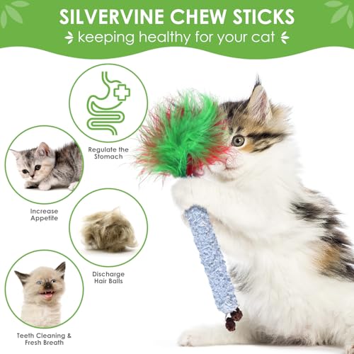 TINDTOP Cat Chew Toys, 6 Pack Silvervine Chew Sticks for Kittens Teeth Cleaning, Matatabi Dental Care, Increase Appetite, Aggressive Chewers Cat Dental Toy - color: 6 Pack