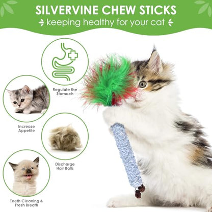 TINDTOP Cat Chew Toys, 6 Pack Silvervine Chew Sticks for Kittens Teeth Cleaning, Matatabi Dental Care, Increase Appetite, Aggressive Chewers Cat Dental Toy - color: 6 Pack