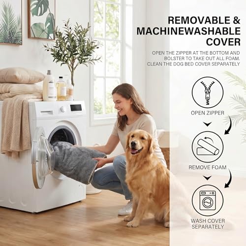 Orthopedic Medium Dog Bed 30 x 20Inch, Egg-Crate Memory Foam Pet Bed with Pillow, Comfortable Dog Couch with Removable Washable Arctic Velvet Cover, Waterproof Non-Slip Bottom Gray - size: 29.6" L x 19.7" W x 5.6" H--One side