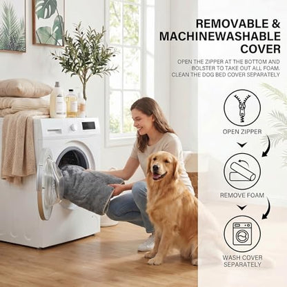 Orthopedic Medium Dog Bed 30 x 20Inch, Egg-Crate Memory Foam Pet Bed with Pillow, Comfortable Dog Couch with Removable Washable Arctic Velvet Cover, Waterproof Non-Slip Bottom Gray - size: 29.6" L x 19.7" W x 5.6" H--One side