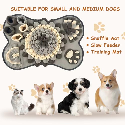 Washable Dog Snuffle Mat with Squeaker, Non-Slip Feeding Mat for Brain Games/25x17 Inch, Grey - color: grey