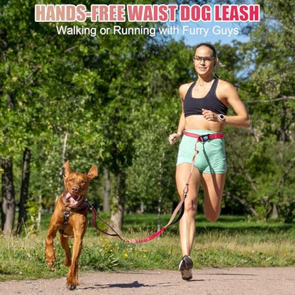 Heavy Duty Hands Free Dog Leash, 5-7 FT Reflective Adjustable Waist Dog Leash Belt with Padded Handles, Shock Absorbing Bungee and Car Seat Belt for Large Medium Dogs (Gradient Rose, XL) - color: Gradient Rose