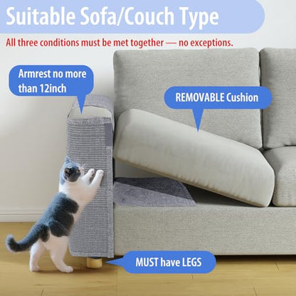 Cat Scratch Couch Protector with Natural Sisal for Protecting Couch Sofa Chair Furniture 23.6" L*19.7" W(Smoke Gray, Right Hand) - color: Smoke Gray