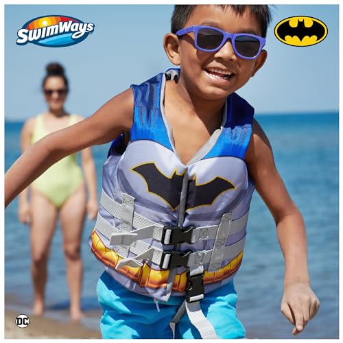 SwimWays DC Swim Trainer Life Jacket, US Coast Guard Approved Life Vest Kids Swim Vest, Pool Floats & Life Jackets for Kids 33-55 lbs, Batman - color: Life Jacket