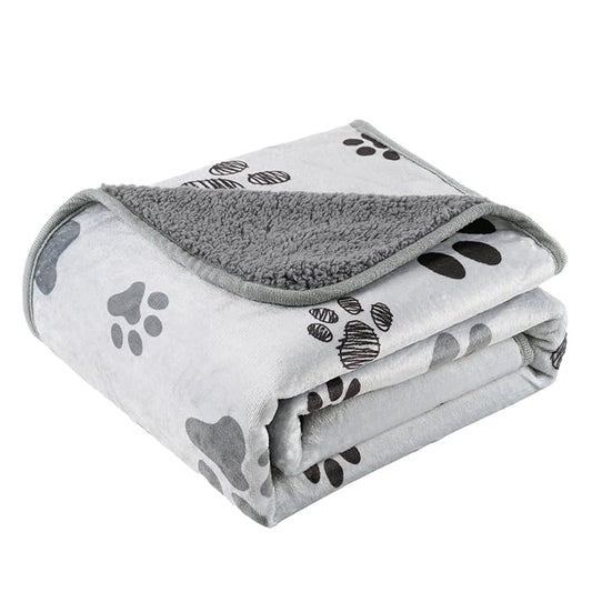 Waterproof Dog Blankets Pet Blanket 60"x80", Soft Fluffy Sofa Car Bed Protector, Reversible Sherpa Fleece Dog Blanket for Large Dogs (Light Grey-Paws) - color: Light Grey-paws, size: 60"x80"