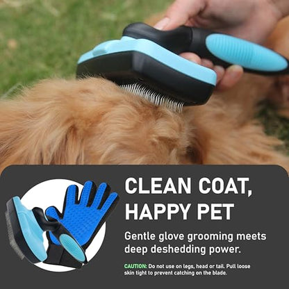 Maxpower Planet Pet Grooming Brush - Double Sided Shedding and Dematting Undercoat Rake Comb for Dogs and Cats,Extra Wide (C1 - Brush & Gloves, Large) - color: C1 - Brush & Gloves, size: Large
