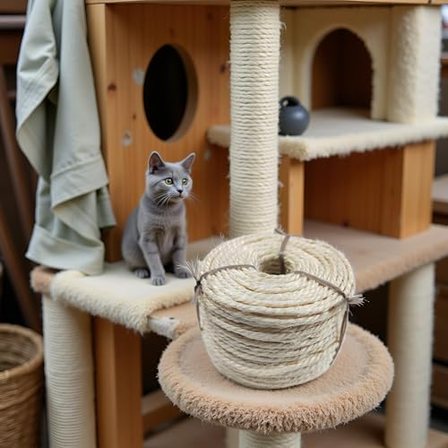 164 Feet Sisal Rope for Cat Tree & Scratching Post Replacement, 1/4 Inch Scratcher Rope to Refresh Cat Furniture, Durable Cat Scratching Rope - color: 1/4 inch (6mm) Light Color